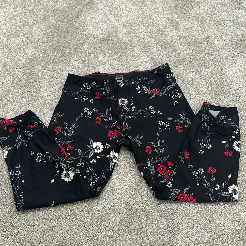 Calvin Klein Performance Black Leggings with Red & White Floral Print